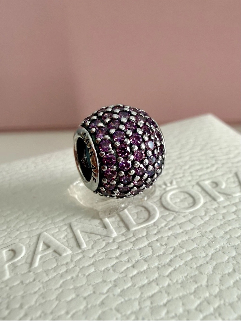 Pandora Sparkling Purple Lights Pave Bead Charm # 791051CFP Authentic S925 ALE